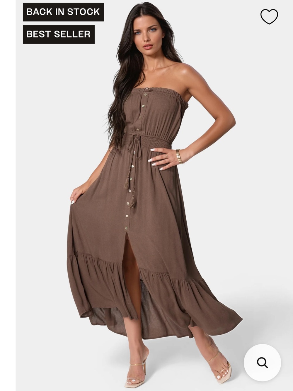 bebe Strapless Button Front Maxi Dress Brown NWT Size Small Vacation Resort